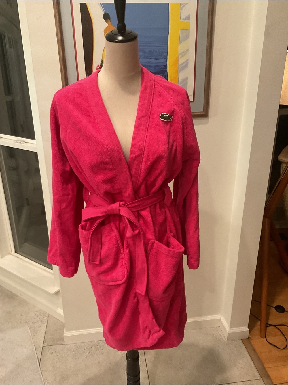 Lacoste Women’s Bright Pink Terry Shawl Robe with Waist Tie